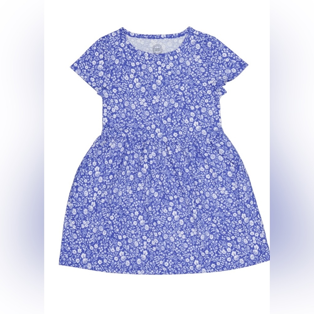 NWT Wonder Nation Girls Blue Floral A-Line Dress Short Sleeve Pockets
